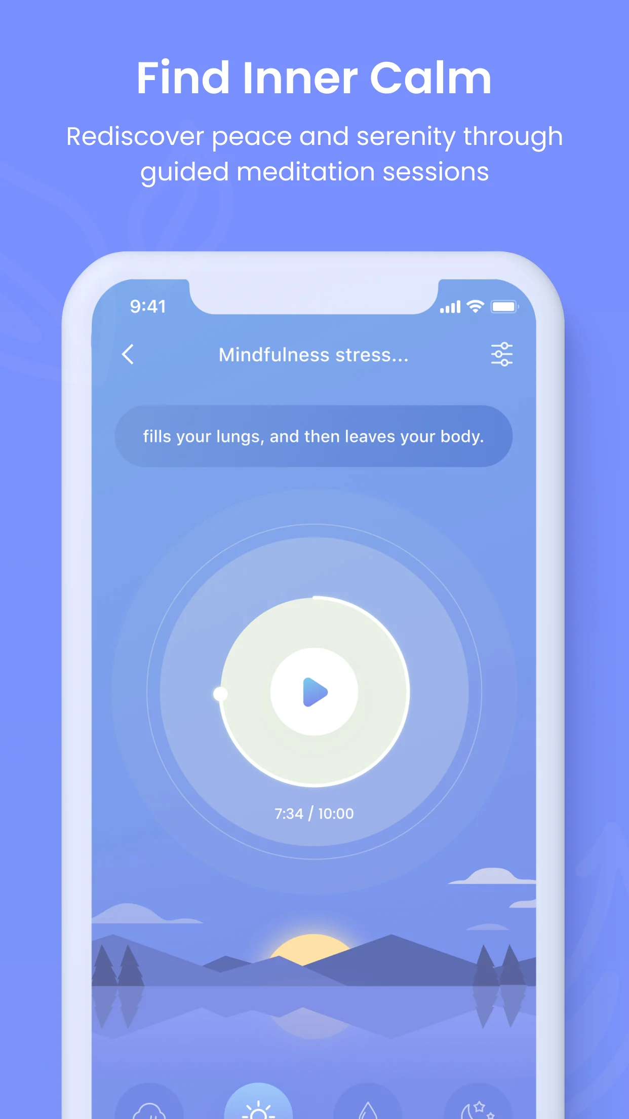 A guided meditation player in MiSunshine, the MHACC caregiver support app